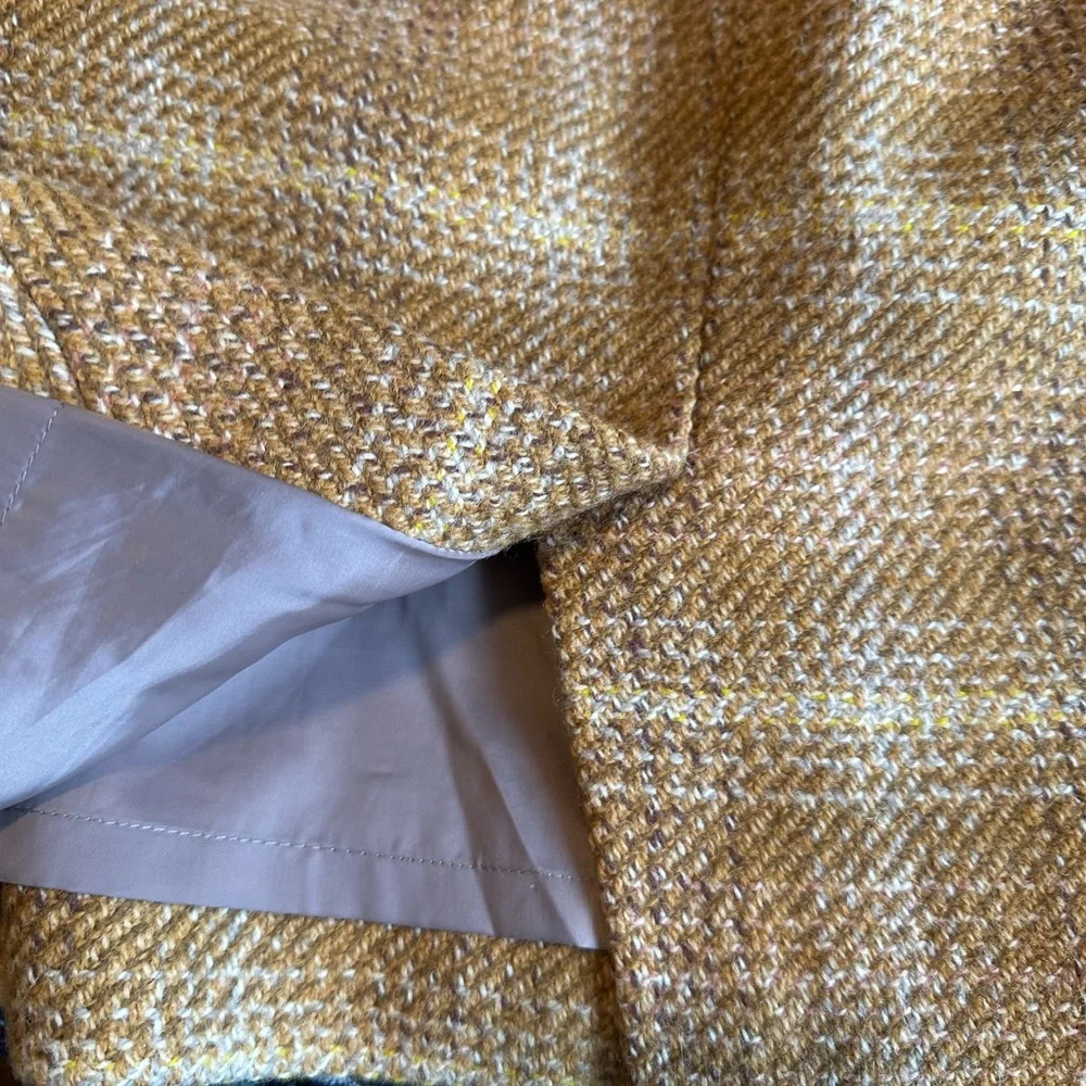 🤎 J.Crew 100% Wool Plaid Pencil Skirt Size 4 Brown Tan Fully Lined
